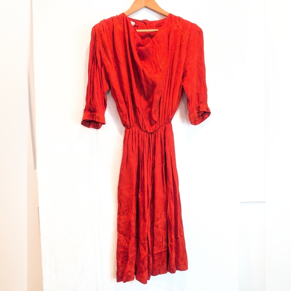 VINTAGE Cherèse Baumaire Paris Red Orange Blouson Dress - Picture 4 of 10